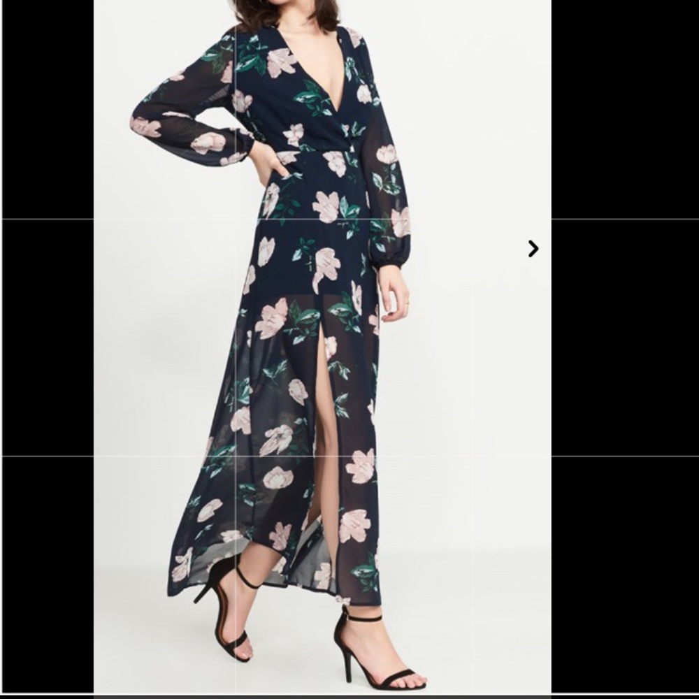 Long Sleeve Floral Pattern Maxi Dress